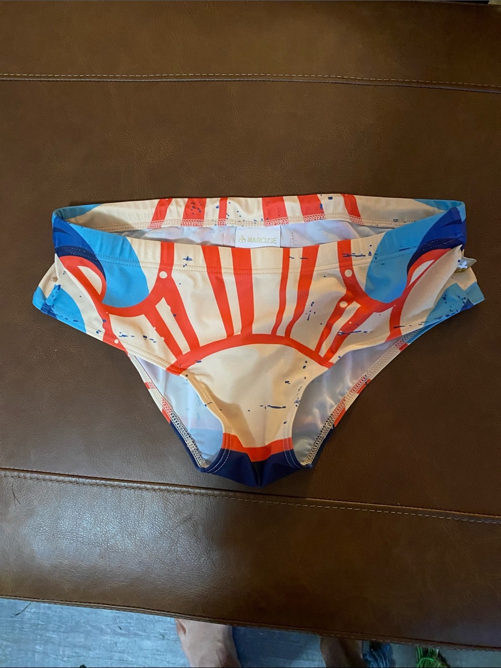 Men's Swim Trunks - Blue, Red & White Graphic Print
